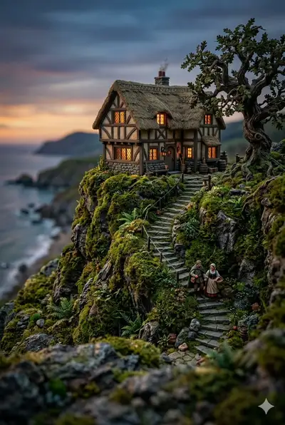Miniature Tudor Cottage Diorama with Dynamic Environment