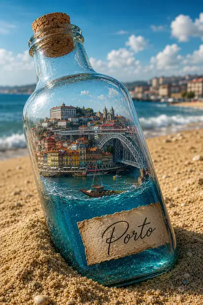 Hyperrealistic Glass Bottle City Poster