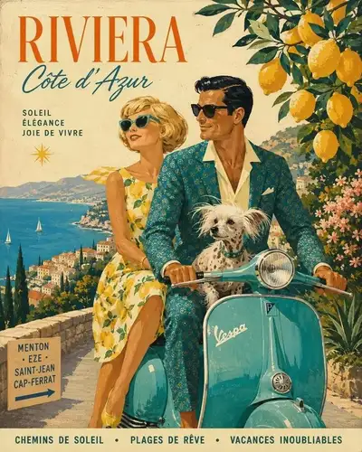 Mid-Century Travel-Ad Illustration Prompt