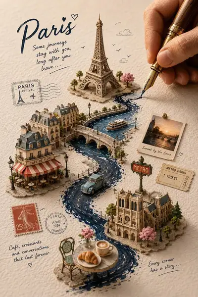 Handcrafted Travel Journal Poster for {CITY}