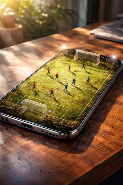 Miniatur-Fußballstadion im Handybildschirm