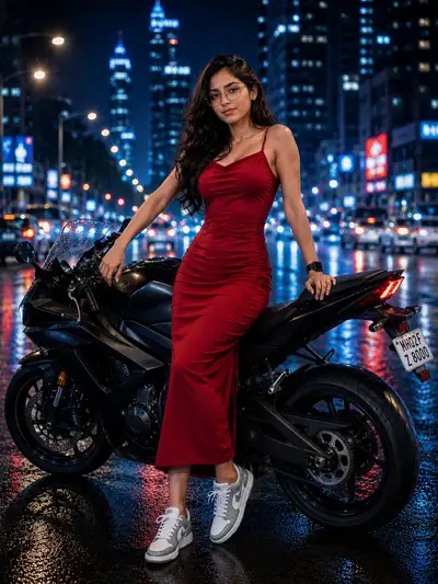 Red Dress Biker: Photo, Sketch, Cartoon
