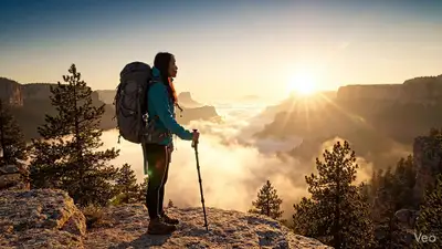 Lone Hiker Sunrise Dolly-In Video Prompt
