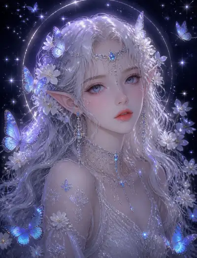 Ethereal elven fairy portrait in fantasy oil painting style