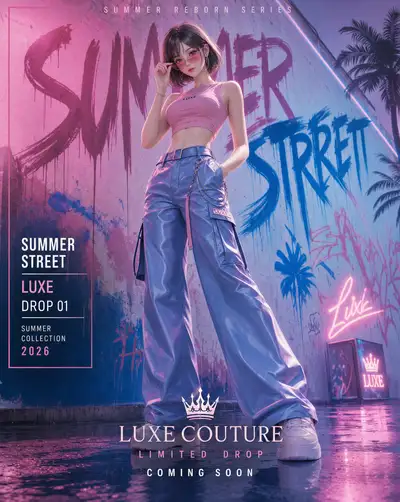 Anime-realistic street fashion poster prompt