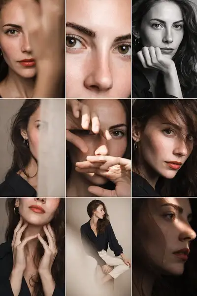 Intimate 3x3 editorial close-up photo grid