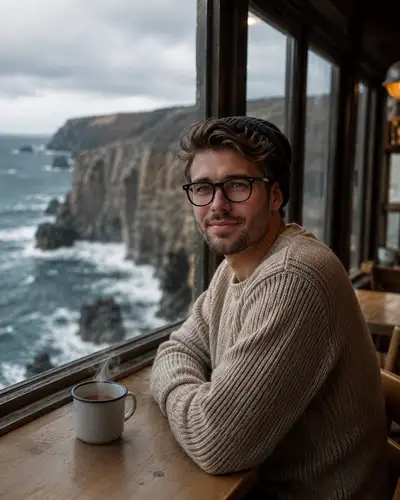 Cozy Minimalist Café Portrait