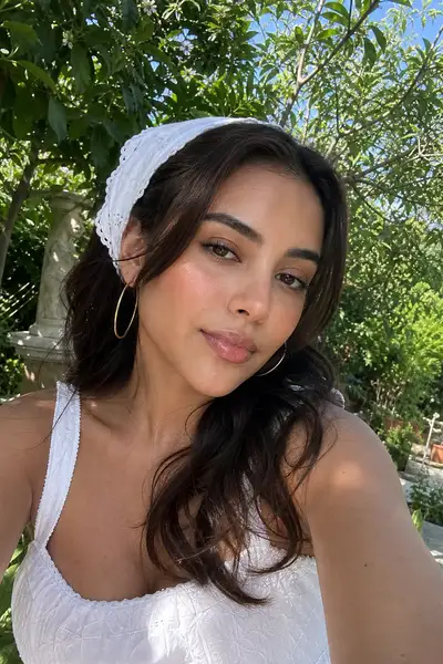 Realistic outdoor beauty influencer selfie
