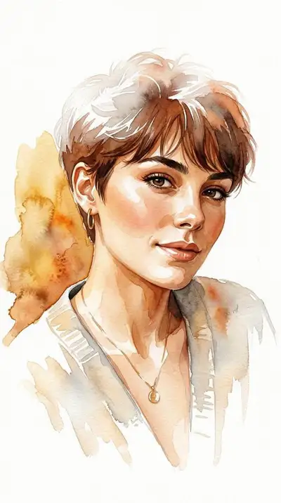 Fine-art watercolor portrait with negative space and earthy tones