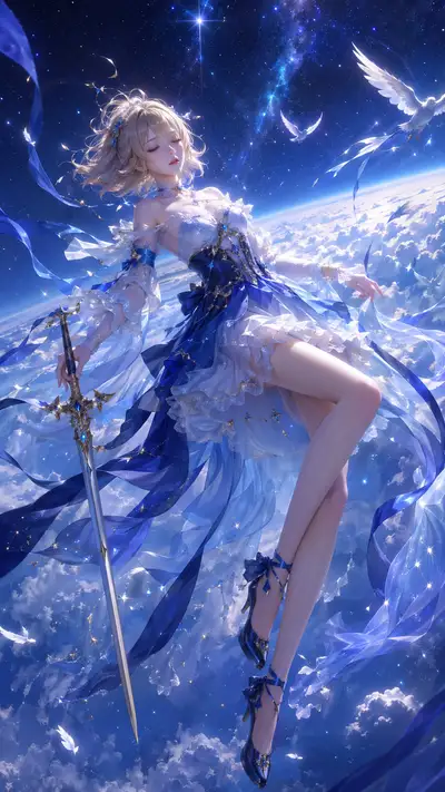 Floating oriental fantasy heroine 3D CG character poster