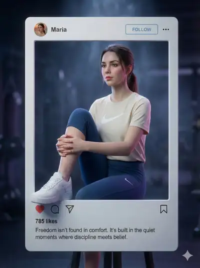 3D Instagram-frame fitness portrait in a gym