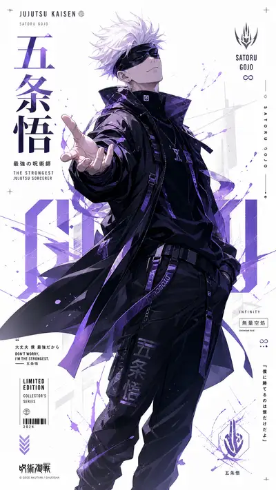 Collector edition anime character poster template with pose rules