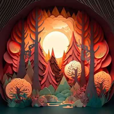 Paysage Alien Bioluminescent en Papier Superposé
