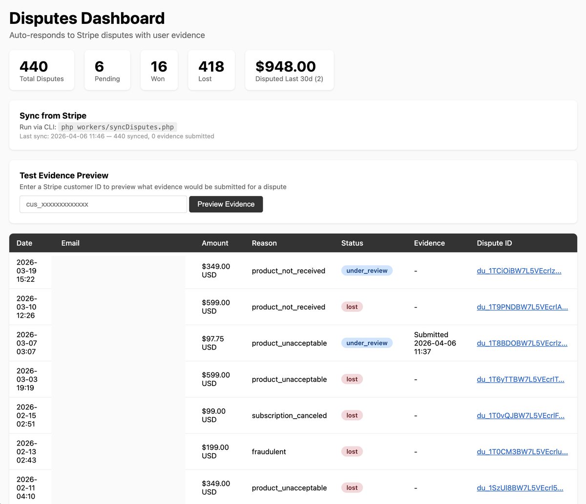 Auto-dispute-response system for Stripe with evidence PDFs