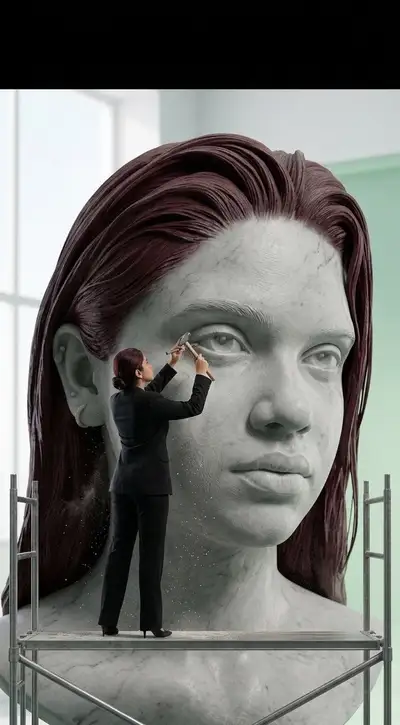 Giant stone bust self-sculpting portrait prompt for Gemini