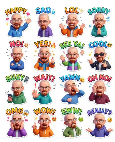 Pixar-style chibi sticker pack JSON prompt template