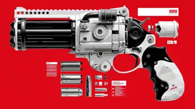 Low-poly gatling gun autopsy infographic