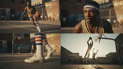 Filmische Sequenz eines Straßenbasketballspielers der 1970er Jahre