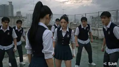 Cinematic K-Drama Rooftop Fight Sequence