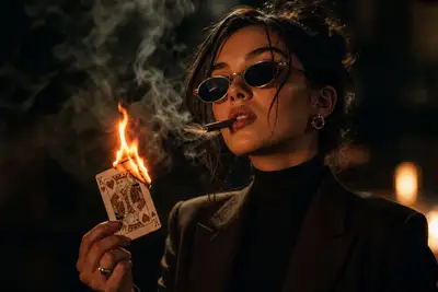 Cinematic Noir Portrait with Fire and Smoke