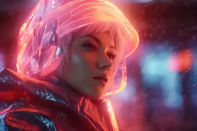 Neon Snow Cyborg Woman Portrait