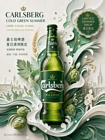 Carlsberg papercut-style beer poster ad prompt