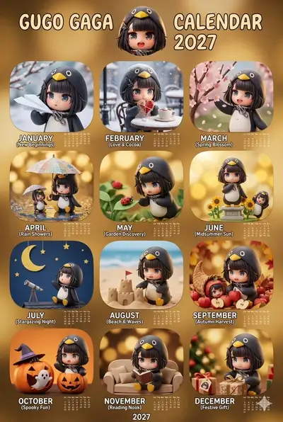 2027 Penguin Character Calendar Poster