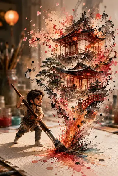 Whimsical Anime Watercolor House Creation