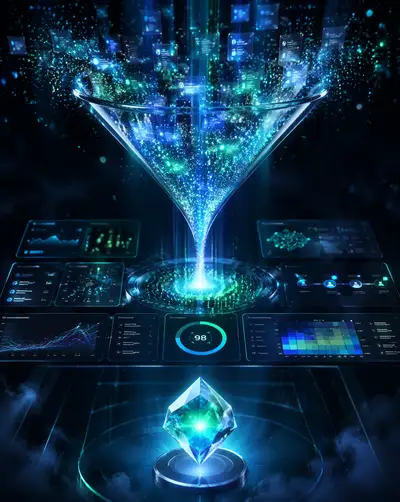 Cinematic AI research workflow visualization concept