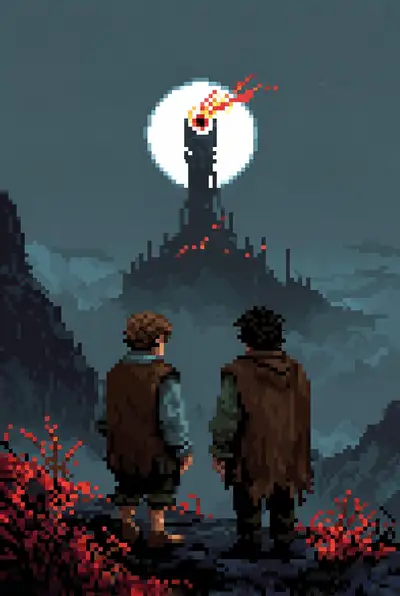 Pixel Art Sam and Frodo at Barad-dur