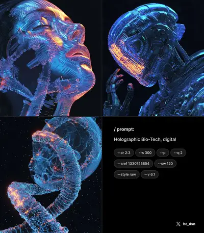 Holographic Bio-Tech Midjourney Prompt