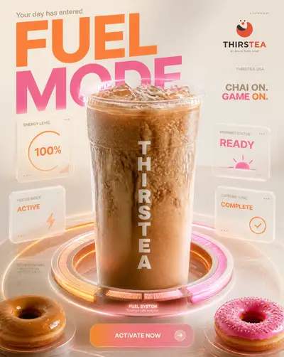 ThirsTea Fuel Mode futuristic beverage advertisement
