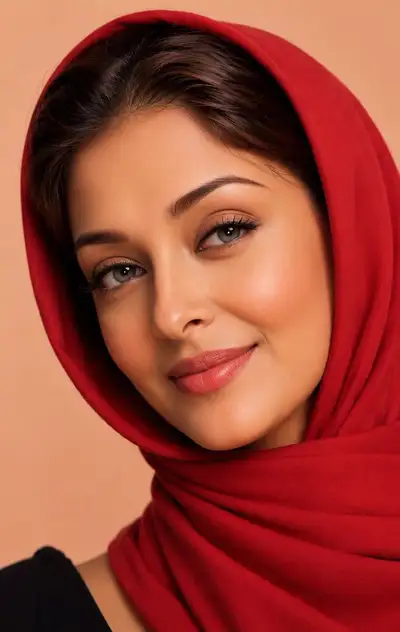 Elegant South Asian Woman Portrait with Red Headscarf