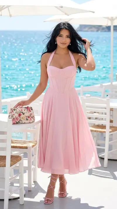 Luxury Seaside Fashion Portrait with Identical Face