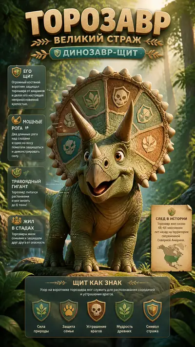 Cute Pixar style torosaurus great guardian infographic