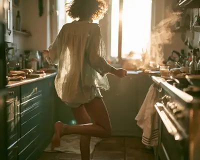 Dança matinal de café descalço