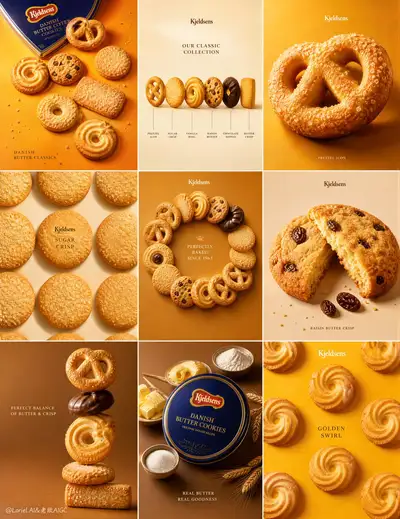Prompt de campaña de marca de galletas de mantequilla en cuadrícula de nueve para GPT Image 2