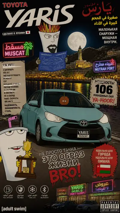 Toyota Yaris Poster im Aqua-Teen-Hunger-Force-Stil