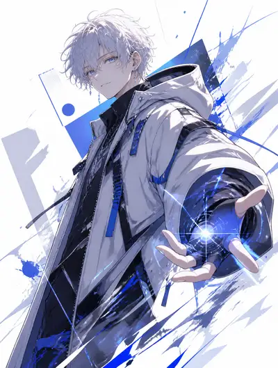 Vector-style anime character poster with techwear redesign