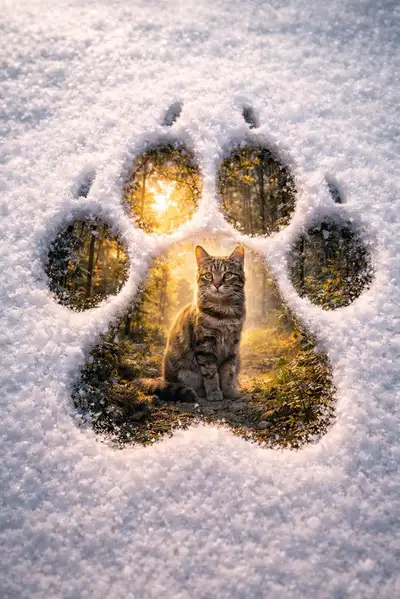 Gerador de Cena Surreal de Pegada de Animal na Neve