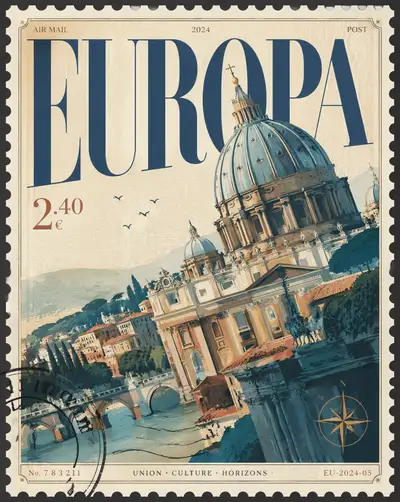 Luxury collectible postal stamp poster series for European cities