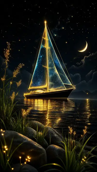 Glowing Sailboat Night Scene
