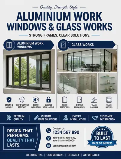 Advertising poster for an aluminium and glass work shop