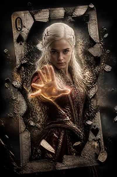 Fantasy sorcerer movie poster bursting through a card