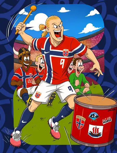 Norwegian Football Striker Cartoon Poster