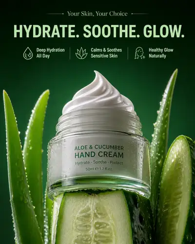 Aloe and cucumber hand cream macro product photography