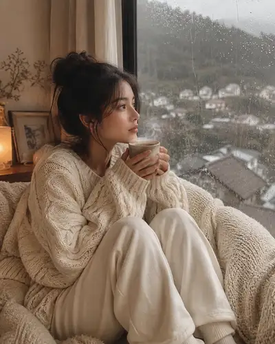 Cozy Rainy-Day Cinematic Portrait