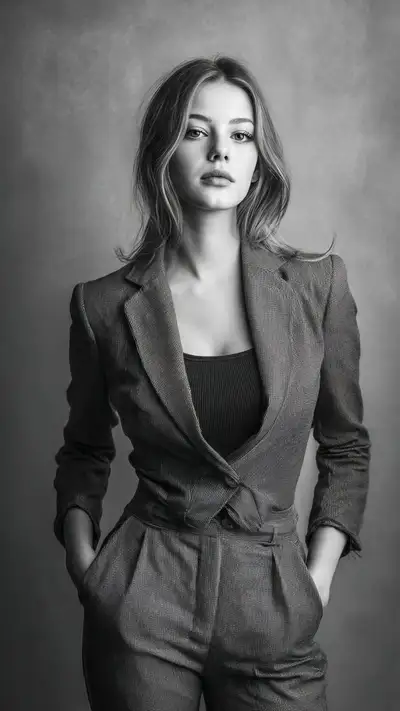 Portrait en studio noir et blanc d'une femme confiante