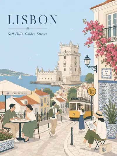Dreamy Vintage Travel Poster Illustration