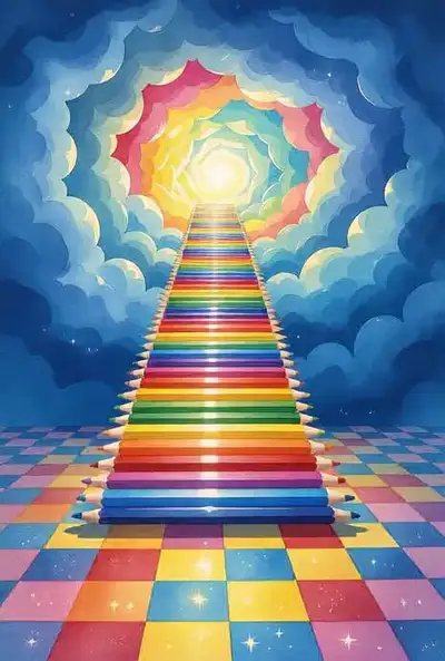 Rainbow Pencil Staircase into Storm Cloud